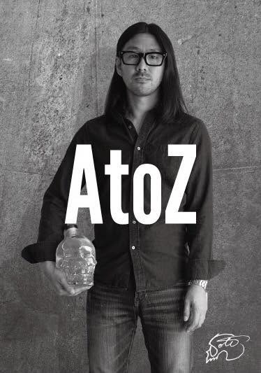 AtoZ DVD cover, a black-and-white portrait of Tadahiro Koto holding a glass skull